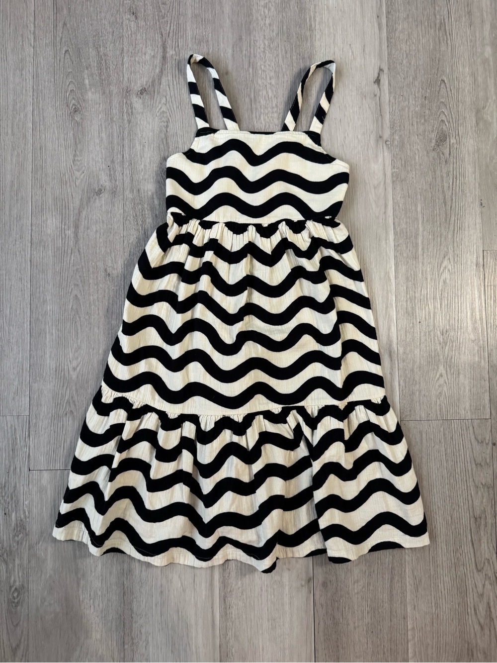 Hanna Andersson Black And White Squiggle Print Muslin Summer Sleeveless Dress 8